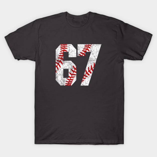 Vintage #67 Baseball Laces Baseball Mom Jersey Love Baseball T-Shirt by TeeCreations